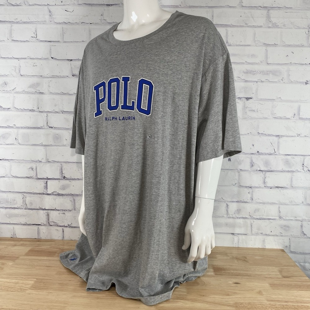 Polo Ralph Lauren Shirt Mens 5XB Big Short Sleeve T-Shirt Grey Pony Spellout NWT - Picture 4 of 14